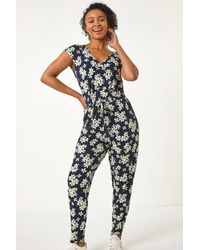 Roman Petite - Floral Print Tie Stretch Jumpsuit - Lyst