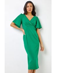 Roman - Gathered Wrap Front Midi Dress - Lyst