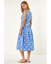 Roman - Spot Print Belted Midi Dress - Lyst