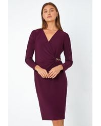 Roman - Chain Detail Stretch Bodycon Midi Wrap Dress - Lyst
