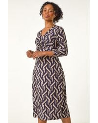 Roman Petite - Geo Print Twist Front Midi Dress - Lyst