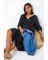 Roman - Cotton Broderie Tiered Smock Dress - Lyst