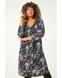 Roman Curve - Floral Print V-Neck Pleated Swing Dress - Lyst