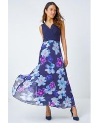 Roman - Floral Print Pleated Chiffon Wrap Maxi Dress - Lyst