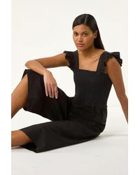Roman - Cotton Linen Blend Frill Jumpsuit - Lyst