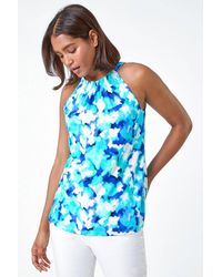 Roman - Abstract Print Stretch Halter Neck Top - Lyst