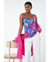 Roman - Tropical Floral V-Neck Strap Detail Cami Top - Lyst