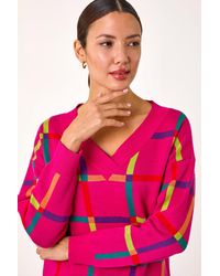 Roman - Grid Pattern V-Neck Knit Jumper - Lyst