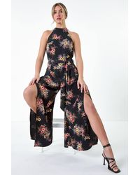D.u.s.k - Floral Halter Neck Side Split Jumpsuit - Lyst