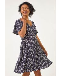 Roman Petite - Floral Print Pleated Forties Dress - Lyst