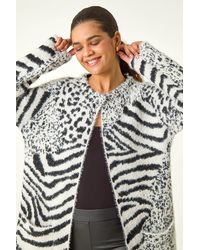Roman - Abstract Animal Print Fluffy Cardigan - Lyst
