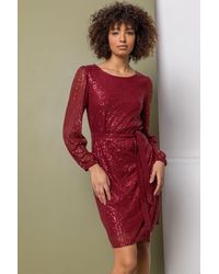D.u.s.k - Belted Sequin Sheer Sleeve Dress - Lyst