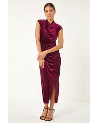 Roman - High Neck Velvet Midi Dress - Lyst