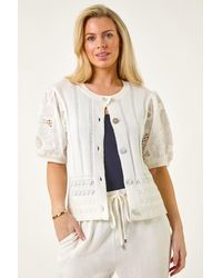 Roman Petite - Embroidered Sleeve Knit Cardigan - Lyst