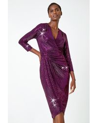 Roman - Sequin Gathered Wrap Stretch Dress - Lyst