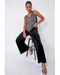 Roman Petite - Wide Leg Velvet Stretch Trouser - Lyst
