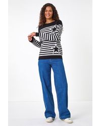 Roman - Star Stripe Crew Neck Knit Jumper - Lyst