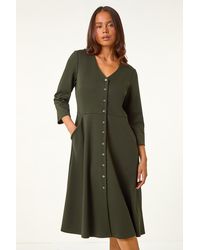 Roman Petite - V-Neck Button Detail Stretch Dress - Lyst