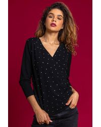 Roman - Sparkle Embellished V-Neck Wrap Jumper - Lyst