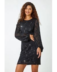 Roman - Sequin Detail Lace Shift Stretch Dress - Lyst