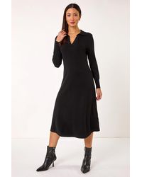 Roman - Scallop Detail Knitted Midi Dress - Lyst
