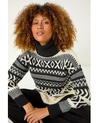 Roman - Roll Neck Cross Stitch Knit Jumper - Lyst