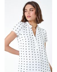 Roman - Textured Spot Print V-Neck Ruffle Detail Top - Lyst