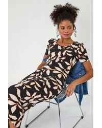 D.u.s.k - Leaf Print Midi Stretch Dress - Lyst