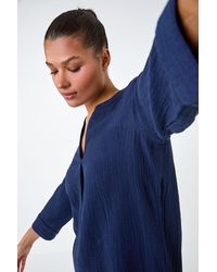 Roman - V-Neck Pleat Detail Cotton Top - Lyst
