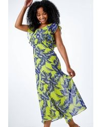 Roman - Petite Tropical Print Frill Sleeve Midi Dress - Lyst