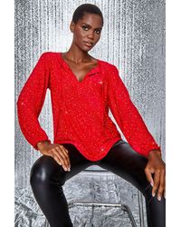 Roman - Tie Neck Glitter Stretch Top - Lyst