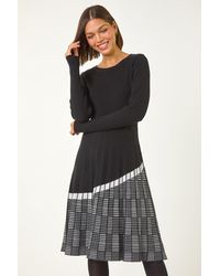 Roman - Pleated Border Ribbed Knit Dress - Lyst