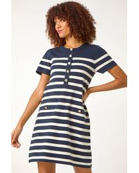 Roman - Stripe Button A-Line Knit Dress - Lyst