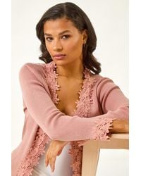 Roman - Lace Trim Knit Cardigan - Lyst