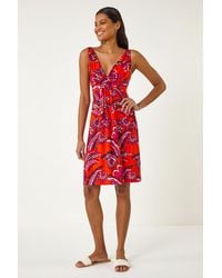 Roman - Abstract Print V-Neck Stretch Dress - Lyst