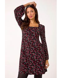 Roman - Ditsy Print Lace Trim Stretch Dress - Lyst