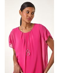 Roman - Chiffon Jersey Blouson Top With Necklace - Lyst