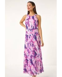 Roman - Blurred Print Pleated Maxi Dress - Lyst