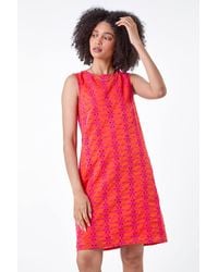 Roman - Floral Embroidered Cotton Shift Dress - Lyst