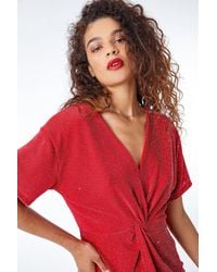 Roman - Twist Front Sparkle Stretch Top - Lyst