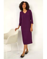 Roman - Textured V-Neck Stretch A-Line Dress - Lyst