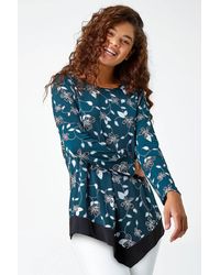 Roman - Floral Print Chiffon Hem Stretch Top - Lyst