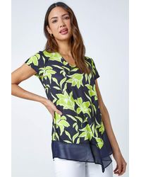 Roman - Floral Print V-Neck Chiffon Hem Jersey Top - Lyst