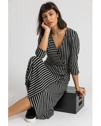 Roman - Stripe Print Button Detail Midi Dress - Lyst