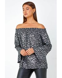 Roman - Metallic Zig-Zag Print Bardot Top - Lyst