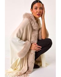 Roman - Faux Fur Fringe Hem Poncho - Lyst