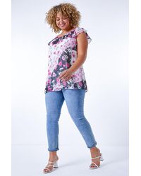 Roman Curve - Patchwork Floral Chiffon Bardot Top - Lyst