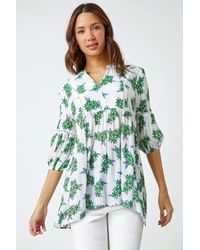 Roman - Floral Print V-Neck Tunic Smock Top - Lyst