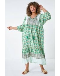 Roman Curve - Boho Print Tiered Midi Dress - Lyst