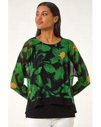 Roman - Floral Mesh Overlay Stretch Top - Lyst